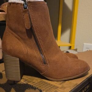 a new day Tan Ankle Boots with Zipper